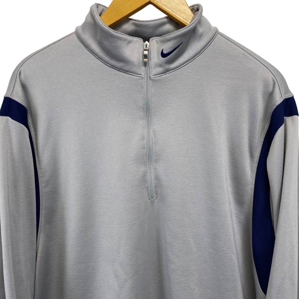 Nike Golf Therma-Fit 1/4 Zip Pullover Fleece Lined Mens Size L Gray Navy Wicking